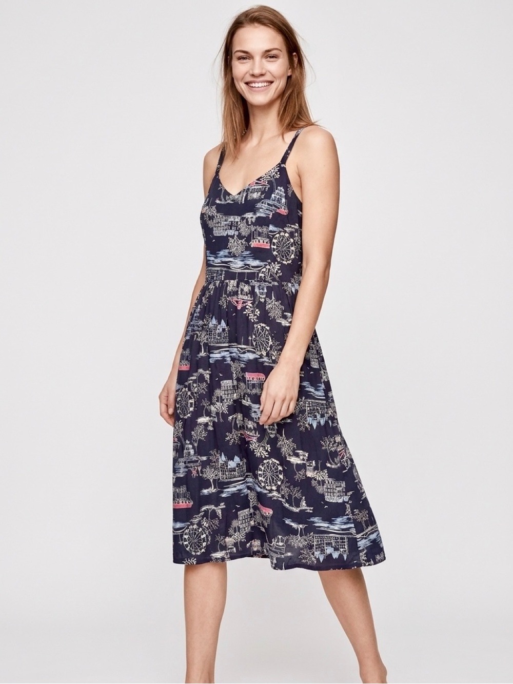 Old Navy Scenic Paris Print Spaghetti-Strap Midi Dress